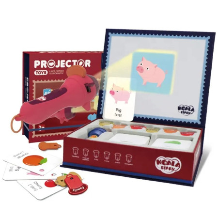 Set Jucarie Educativa, Cyrax, Proiector Tip Lanterna Pentru Copii, 6 Teme, 48 de Imagini, Cutie Depozitare, +3 ani, Rosu