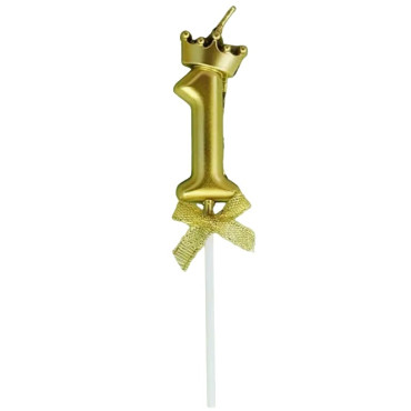 Lumanare pentru Tort Cifra 1, Model Coroana, Gold, Cyrax, Party