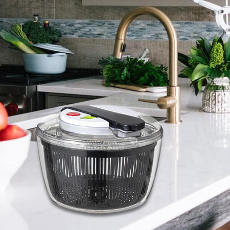 Uscator Manual pentru Salata si Verdeturi, Cyrax, Plastic, 16x15x21 cm, Capacitate 3L, Negru