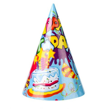 Set 6 Coifuri, Cyrax, Petrecere Copii, din Carton, 20 x 13.5 cm, Model 5 Happy Birthday, Multicolor