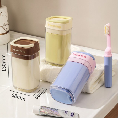 Cana Multifunctionala pentru Voiaj,  cu Functii de Depozitare si Suport Articole Igiena Dentara, 13 x 6.8 x 6 cm, Maro deschis