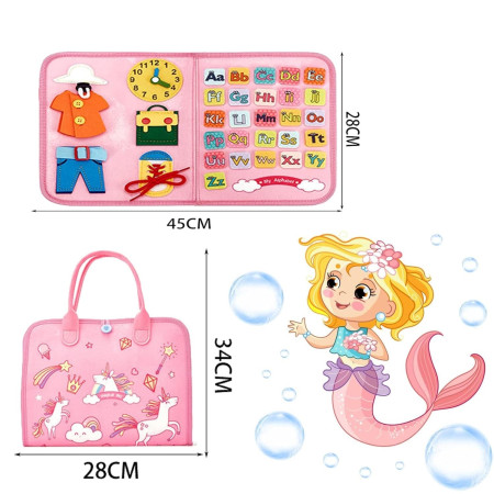 Carte Senzoriala Educativa Montessori, Cyrax, Dezvoltare Abilitati Motorii, 5 Pagini, Model Unicorni, 28x22x7 cm, Roz