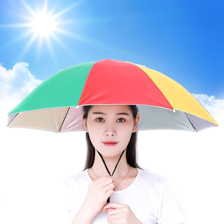 Umbrela de Cap,  Diametru 69 cm, Snur Reglabil de Cap, Protectie UV/Ploaie, Curcubeu