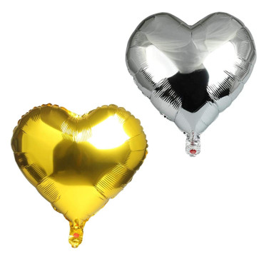 Set 2 Baloane din Folie Metalizata, Cyrax, Model Inimi, Tema Ziua Indragostitilor, 45 cm, Ambalaj Individual, Pai Inclus, Umflare cu Aer sau Heliu, Argintiu/Auriu