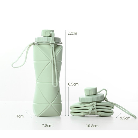 Sticla de apa pliabila Cyrax, din silicon,reutilizabila, rezistenta la temepreturi ridiate, usor de depozitat si carat, 22 x 7.8 cm, 600 ml, verde