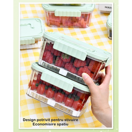 Caserola portabila pentru mancare fresh Cyrax, 1500 ml, 2 furculite,10 x 13.5 x 20 cm, 2 capace detasabile pentru congelator, etans, spatiu pentru tacamuri, maner, material plastic, rezistent la temperaturi ridicate, transparent