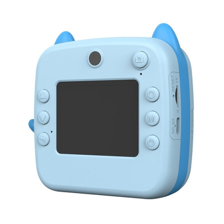 Camera Instantanee pentru Copii, Cyrax, cu Functie de Printare, Camera Frontala + Selfie, Cablu USB-C, Bluetooth, Compatibil iOS/Android, Imprimare APP, Model Pisica, Albastru