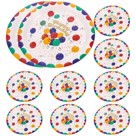 Set 10 Farfurii de Unica Folosinta, Cyrax, din Carton, 23 cm, Model Happy Birthday, Multicolor