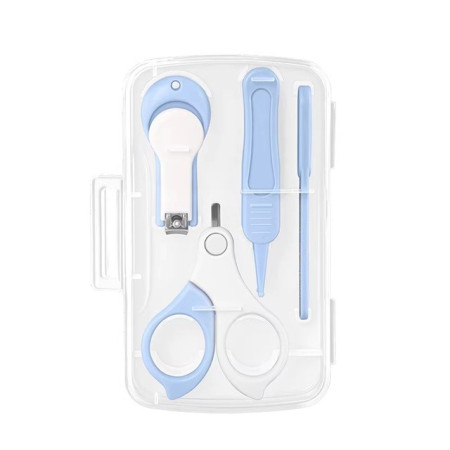 Set 4in1 de Ingrijire Unghii pentru Bebelusi, Cyrax, Cutie de Depozitare Transparenta, 0-6 Ani, 13.6x8x2 cm, Albastru Deschis