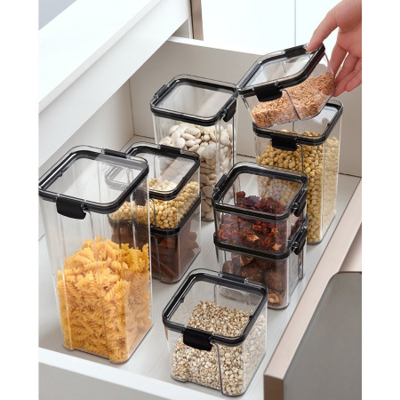 Set 6 Recipiente din Plastic, Cyrax, pentru Alimente/Obiecte, Inchidere Ermetica, 2 x 460 ml, 2 x 700 ml, 1 x 1300 ml, 1 x 1800 ml, Transparent