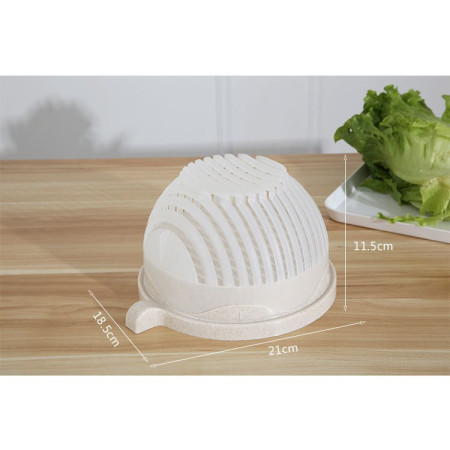 Bol Feliator pentru Salata, Cyrax, Castron Multifunctional pentru Legume si Fructe, pentru Spalat si Taiat Legumele, cu Scurgere si Tocator, Ergonomic, Protectie pentru Maini, 21x18.5x11.5 cm, Alb