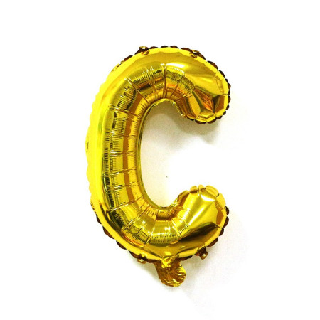 Balon Folie Metalizata Litera C, Cyrax, 40 cm, Umflati cu Heliu sau Aer, Ambalaj Individual, Pai inclus, Auriu