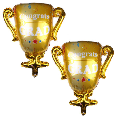 Balon din Folie Metalizata, Cyrax, Figurina Cupa, Tema Absolvire, 65x72cm, Ambalaj Individual, Pai Inclus, Umflare cu Aer sau Heliu, Galben