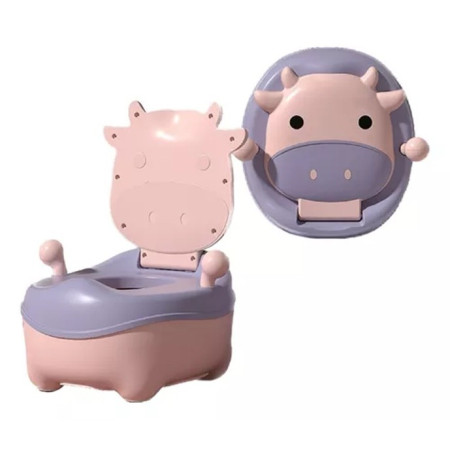 Olita pentru Copii, Cyrax, +1an, Portabila, Model Vacuta, cu Capac, Prietenoasa, Non-Toxic, Compartiment Detasabil, cu Manere, cu 4 Picioare, Usor de Curatat, Roz