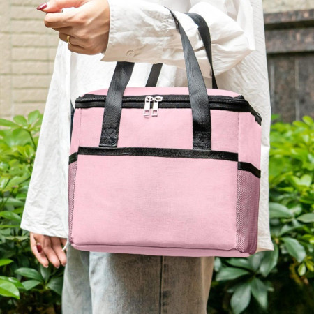 Geanta Termica Cyrax pentru Pranz, Compartimente Telefon si Tacamuri, Multifunctionala, Impermeabila, 24x18x21 cm, Roz