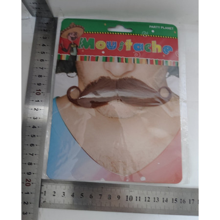 Mustata Falsa pentru Deghizari, Cyrax, Petreceri Tematice, din Panza, Autoadeziv, 13 x 10 cm, Model Curbat, Maro