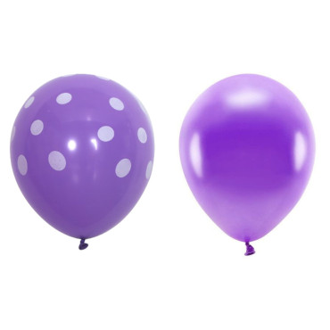 Set 10 Baloane din Latex, Cyrax, Model Party cu Buline si Simple, 30 cm, Mov, 2.8 g