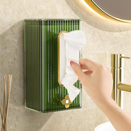 Cutie suport servetele eleganta Cyrax, cu montare pe perete sau dulap, material plastic dur, 21.3 x 8.7 x 12 cm, verde