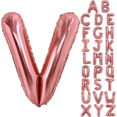 Balon Folie Metalizata Litera V, Cyrax, 100 cm, Umflati cu Heliu sau Aer, Ambalaj Individual, Pai inclus, Rose Gold