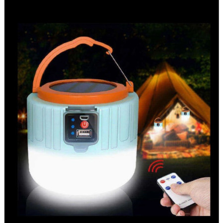 Lampa Portabila,  Incarcare Solara + USB, Afisaj Inteligent al Bateriei, Raza de Actiune 32 mp, 6x9x11 cm, 3 Moduri, Alb