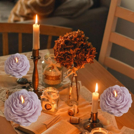 Lumanare Parfumata,  Model Trandafir, Ardere 10h, 70 g, 7.5 x 3.5 cm, Parfum de Lavanda, Lila