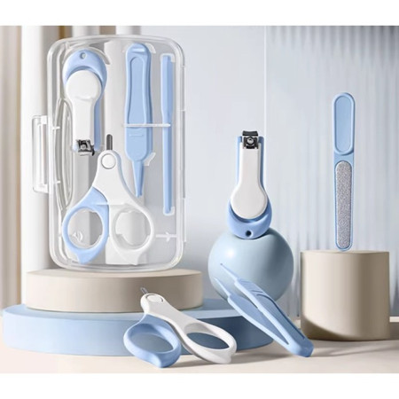 Set 4in1 de Ingrijire Unghii pentru Bebelusi, Cyrax, Cutie de Depozitare Transparenta, 0-6 Ani, 13.6x8x2 cm, Albastru Deschis