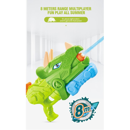 Pistol cu Apa pentru Copii, Rezervor, Pentru Piscina/Plaja, Cyrax, 6ani+, Triceratops, 3 duze, Verde, 640ML