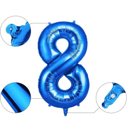 Balon din Folie Cyrax, Cifra 8, 81 cm, Pentru Aer sau Heliu, Bulk, Albastru