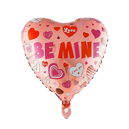 Balon din Folie Metalizata, Cyrax, Figurina Inimioara, Model BE MINE, Tematica Iubire, 45 cm, Ambalaj Individual, Pai Inclus, Umflare cu Aer sau Heliu, Rosu