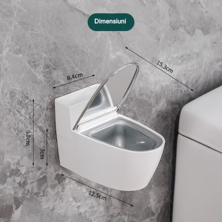 Scrumiera creativa  Forma de Toaleta, Capac Argintiu, Material ABS si Otel Inoxidabil, 12.5 x 9.8 x 8.4 cm, Fixare prin Lipire sau De Sine Statator, pentru Baie, Camera, Bucatarie, Balcon, Argintiu