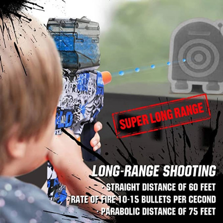 Mitraliera de jucarie electrica Cyrax cu bile de hidrogen de gel, gun bluster, tragere in rafala, varsta peste 6 ani, ochelari de protectie, 5000 de bile incluse, cablu de incarcare, 40.1 x 31.6 cm, Mp9, albastru