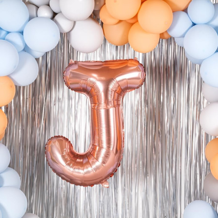 Balon Folie Metalizata Litera J, Cyrax, 80 cm, Umflati cu Heliu sau Aer, Ambalaj Individual, Pai inclus, Rose Gold