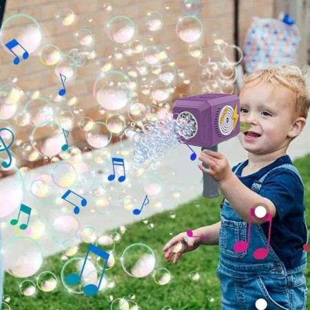 Jucarie Interactiva pentru Baloane de Sapun, Cyrax, Sunete si Lumini, Model Ciocan, cu 8 Orificii, 13.5 x 10 x 12 cm, Mov