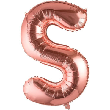 Balon Folie Metalizata Litera S, Cyrax, 80 cm, Umflati cu Heliu sau Aer, Ambalaj Individual, Pai inclus, Rose Gold