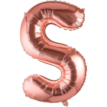 Balon Folie Metalizata Litera S, Cyrax, 80 cm, Umflati cu Heliu sau Aer, Ambalaj Individual, Pai inclus, Rose Gold
