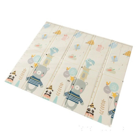 Covoras pentru Copii, Cyrax, cu 2 Fete, Model Panda/Party, din XPE+PE, Impermeabil, Antiderapant, Protectie Termica, +3 Luni, Pliabil, 180 x 200 x 1 cm, Multicolor