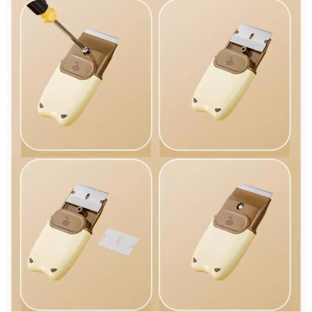 Mini Racleta de Curatare,  pentru Etichete, Adezivi, din ABS+ Metal, 2 Lame Incluse, Maro