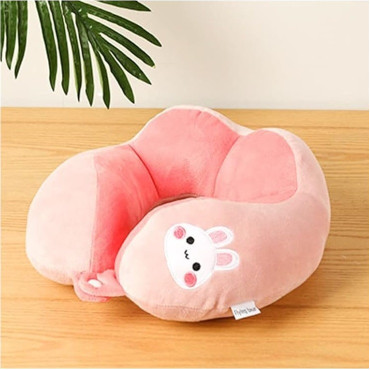 Perna de Calatorie,  Pentru Gat si Cap, Umplutura din Bumbac, 28x28x10 cm, cu Model Brodat Iepure, Roz