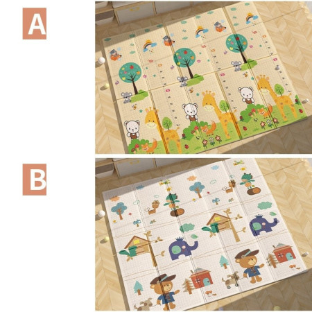 Covoras pentru Copii, Cyrax, cu 2 Fete, Model ZOO/Ursulet, din XPE+PE, Impermeabil, Antiderapant, Protectie Termica, +3 Luni, Pliabil, 150 x 200 x 1.5 cm, Multicolor