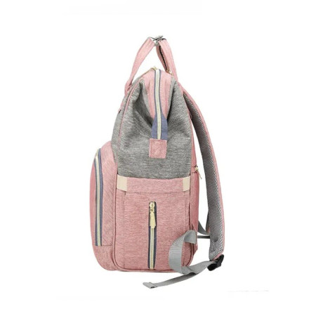 Rucsac Multifunctional pentru Mamici, Cyrax, din Panza Oxford, Compartimentare Multipla, Impermeabil, 43 x 18 x 26 cm, Roz/Gri