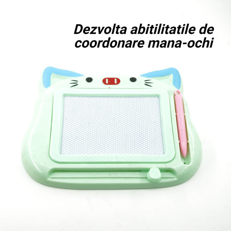 Tablita Magnetica de Scris si Desenat, Cyrax, Model Pisica, cu Creion, Dimensiuni 23.2x18.5 cm, Suprafata Desen 14.6x10.4 cm, Dezvolta Imaginatia si Creativitatea, Incurajeaza Exersarea Scrisului, Verde