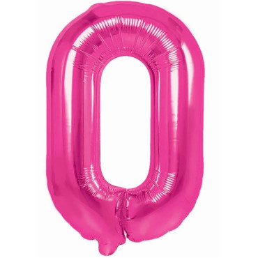 Balon din Folie Metalizata Cyrax, Figurina Cifra, Tema Aniversare 40 cm, Ambalaj Individual, Pai inclus, Umflare cu Aer sau Heliu, Roz, Cifra 0