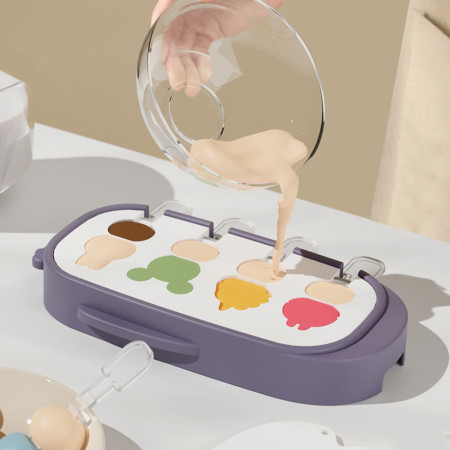 Forma pentru inghetata Cyrax, 4 compartimente, forme cu animalute, materialsilicon si ABS, 21 x 12.8 x 3cm, mov