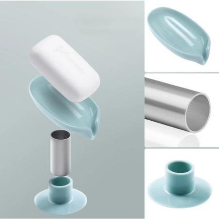 Savoniera  cu scurgere, pentru sapun, cu ventuza, material ABS, 13 x 8.5 x 10.5 cm, albastru