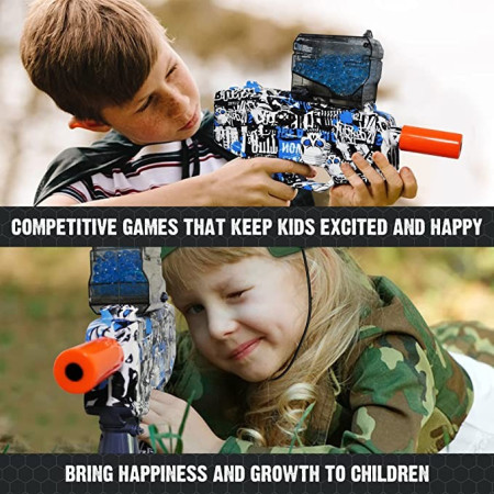 Mitraliera de jucarie electrica Cyrax cu bile de hidrogen de gel, gun bluster, tragere in rafala, varsta peste 6 ani, ochelari de protectie, 5000 de bile incluse, cablu de incarcare, 40.1 x 31.6 cm, Mp9, albastru