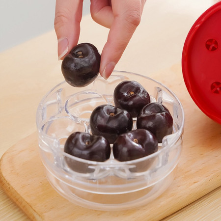 Dispozitiv de Scos Samburi, Cyrax, Manual, cu 7 Gauri, pentru Cirese, 13 x 9.2 cm, din ABS, Rosu