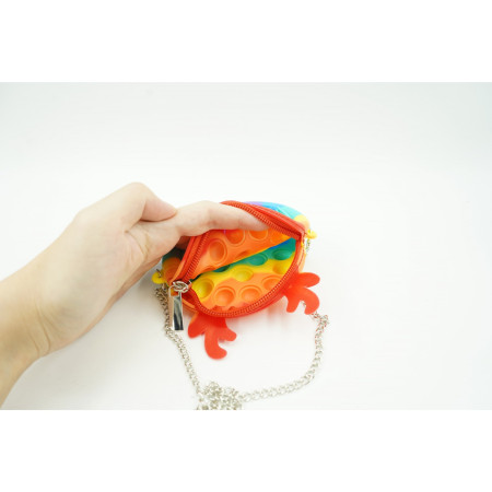 Jucarie antistres din silicon Cyrax, Pop it Now and Flip It ,Mini Geanta, Ren, 6 cm, Curcubeu