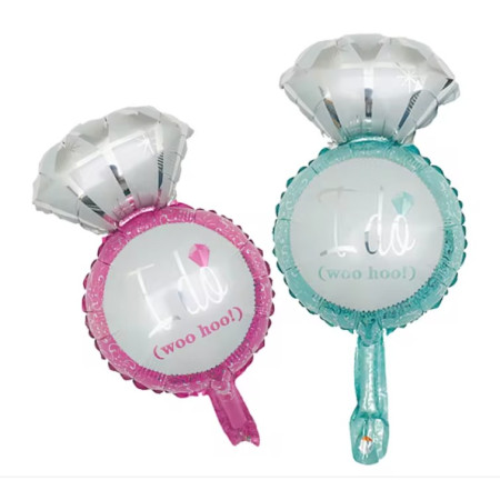 Balon din Folie Metalizata, Cyrax, Mini Figurine Nunta, Model Inel de Logodna, Tematica Cerere in Casatorie, 46x23 cm, Ambalaj Individual, Pai Inclus, Umflare cu Aer sau Heliu, Roz