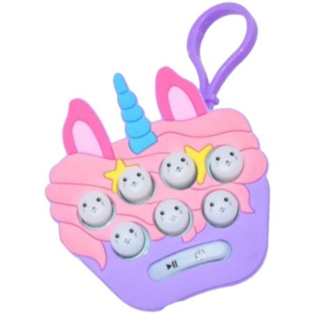 Jucarie pentru copii portabila Cyrax, joc Gopher, cu lumini si muzica, tip breloc, model unicorn, material silicon si ABS, multicolor