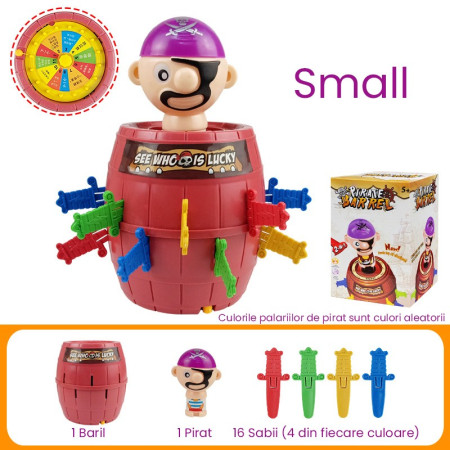 Jucarie interactiva Pirat Saltaret, Cyrax, Joc de Grup/Familie, 16 sabii + 1 Pirat, 10 x 10 x 16.5 cm Mov/Maro